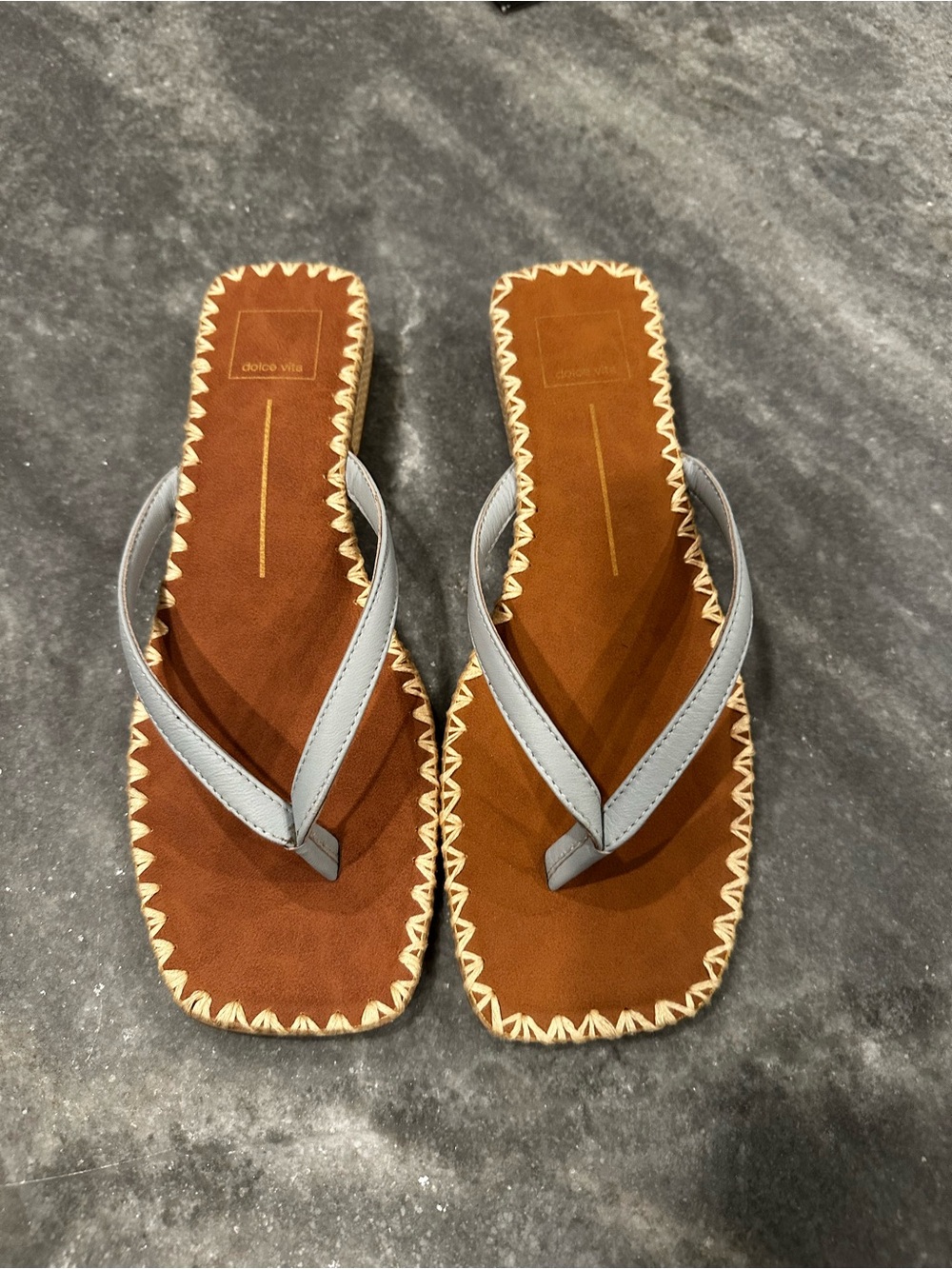 Dolce Vita Tan Footbed Sandals with Light Blue Straps